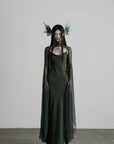 DOINDULGE Slip Maxi Dress Mesh Cape Set