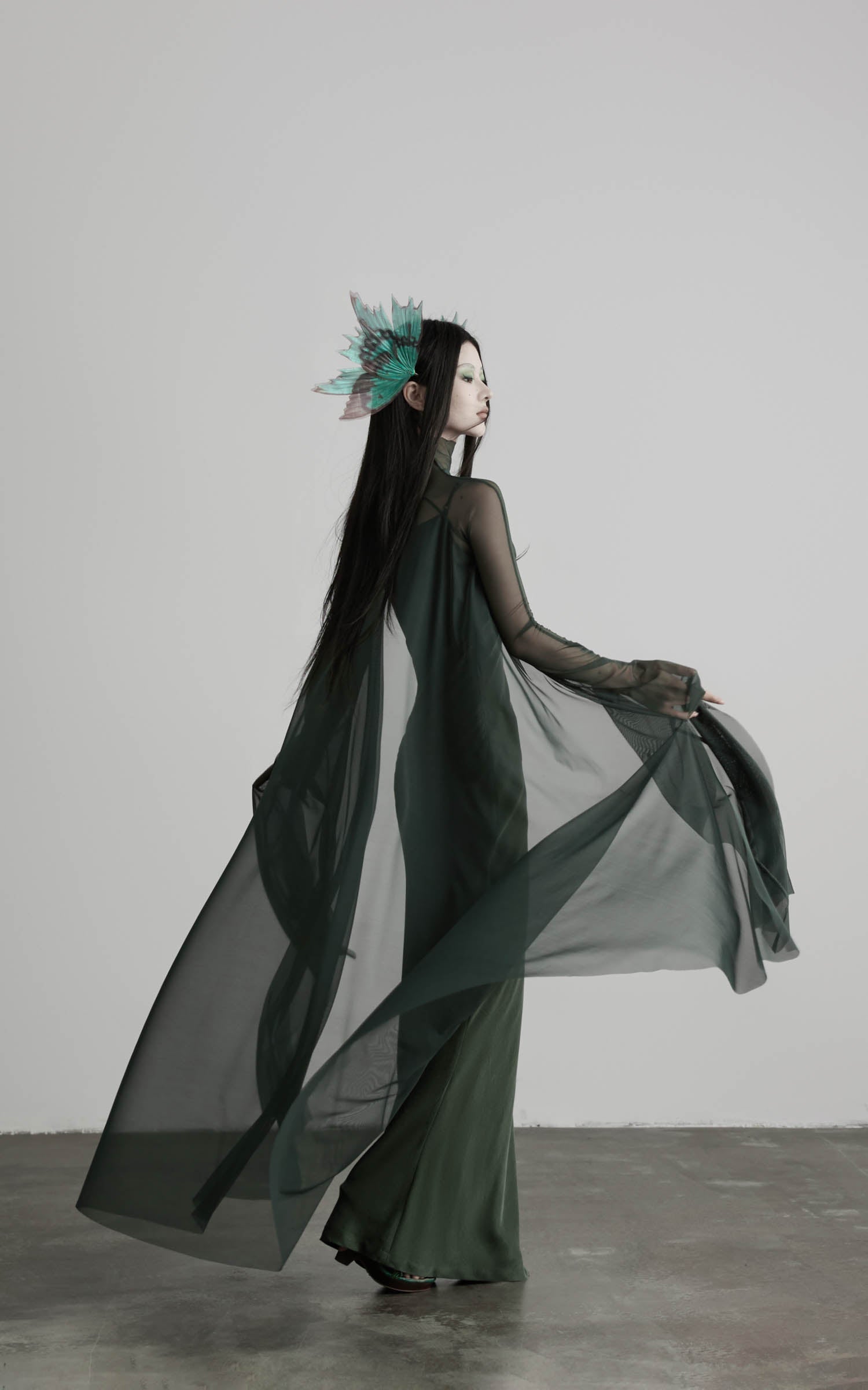 DOINDULGE Slip Maxi Dress Mesh Cape Set
