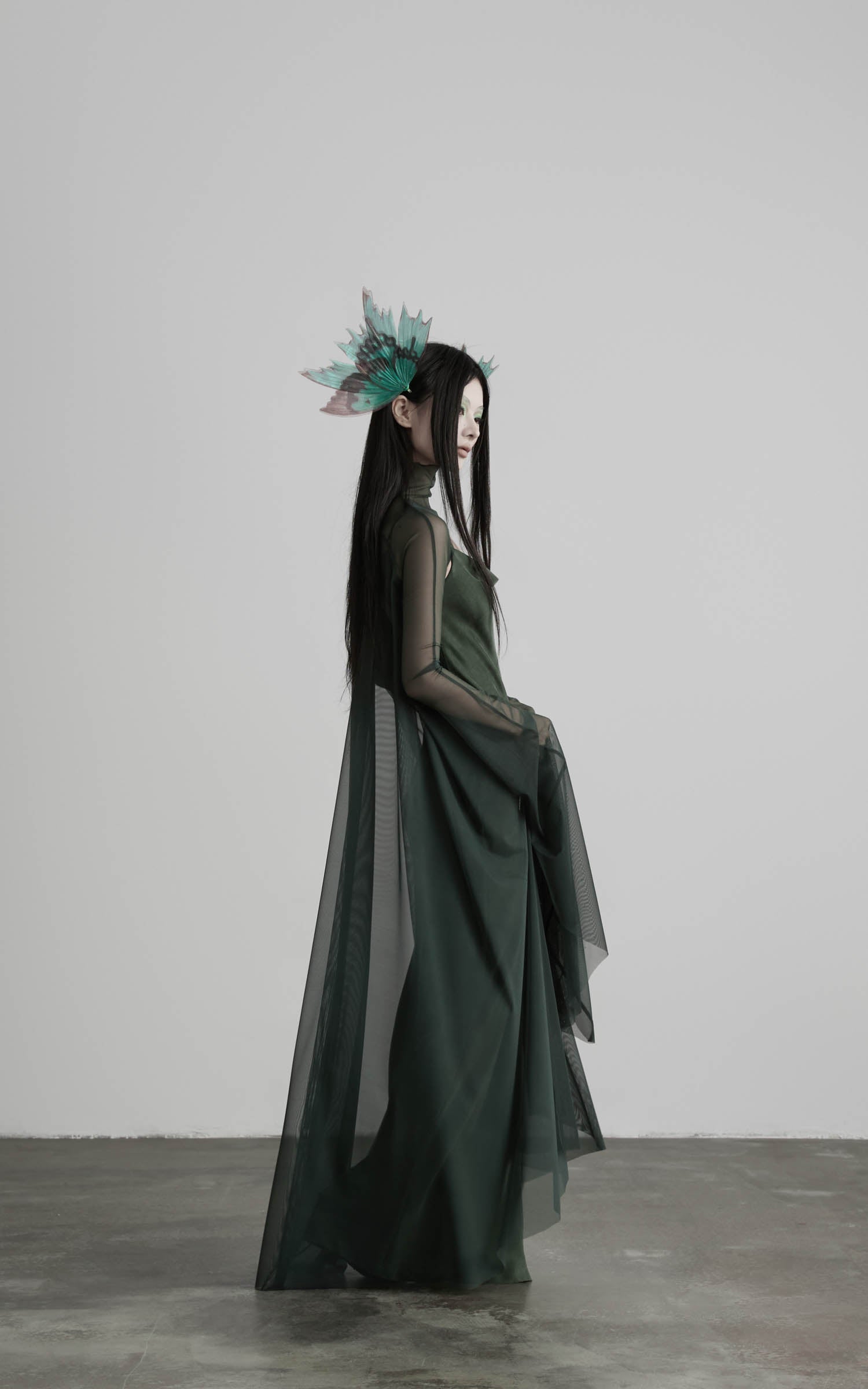 DOINDULGE Slip Maxi Dress Mesh Cape Set