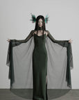 DOINDULGE Slip Maxi Dress Mesh Cape Set