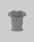IAMXIAA Square Neck Fitted Short Sleeve T-Shirt