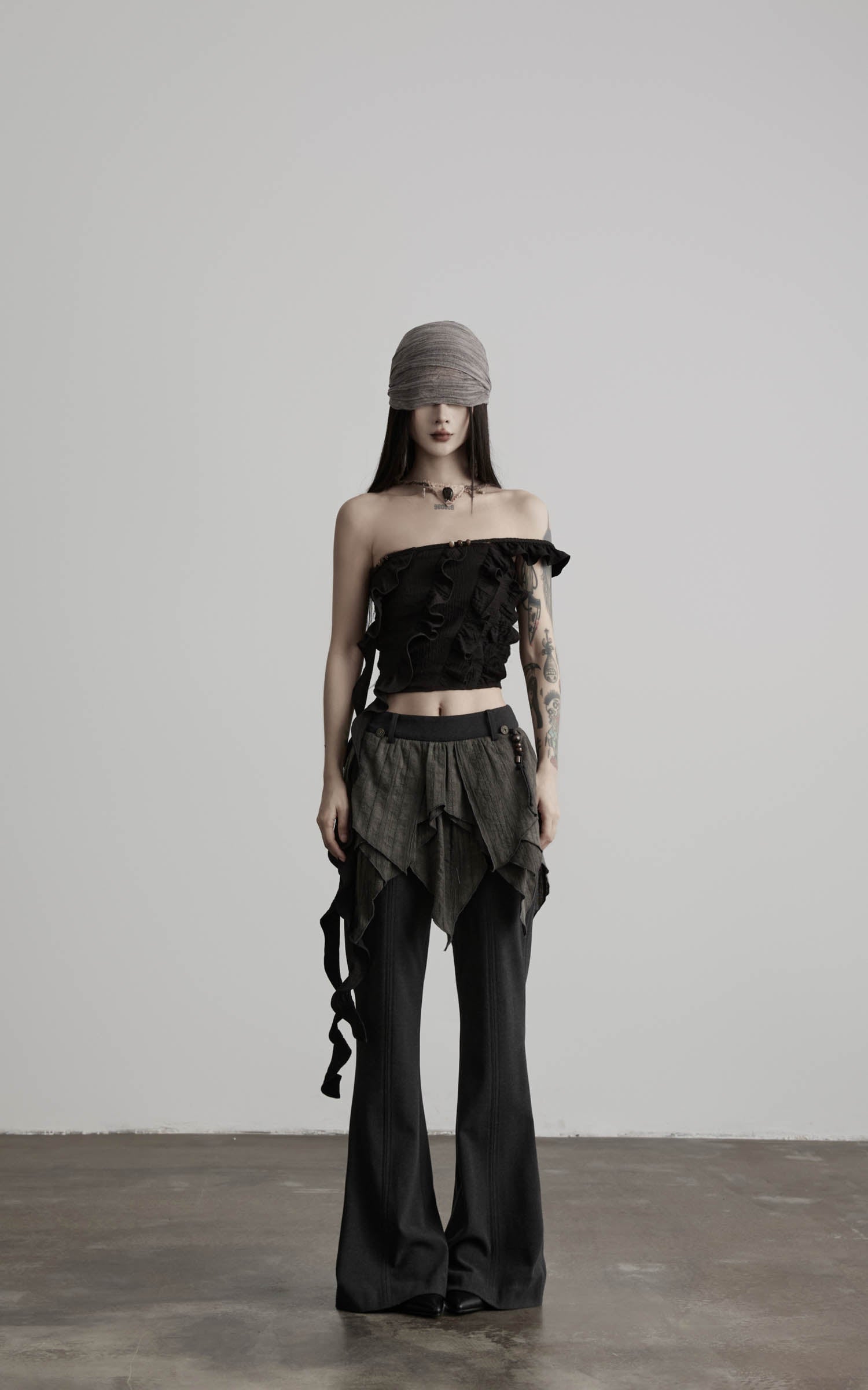DOINDULGE Flared Pants Layered Wrap Panel