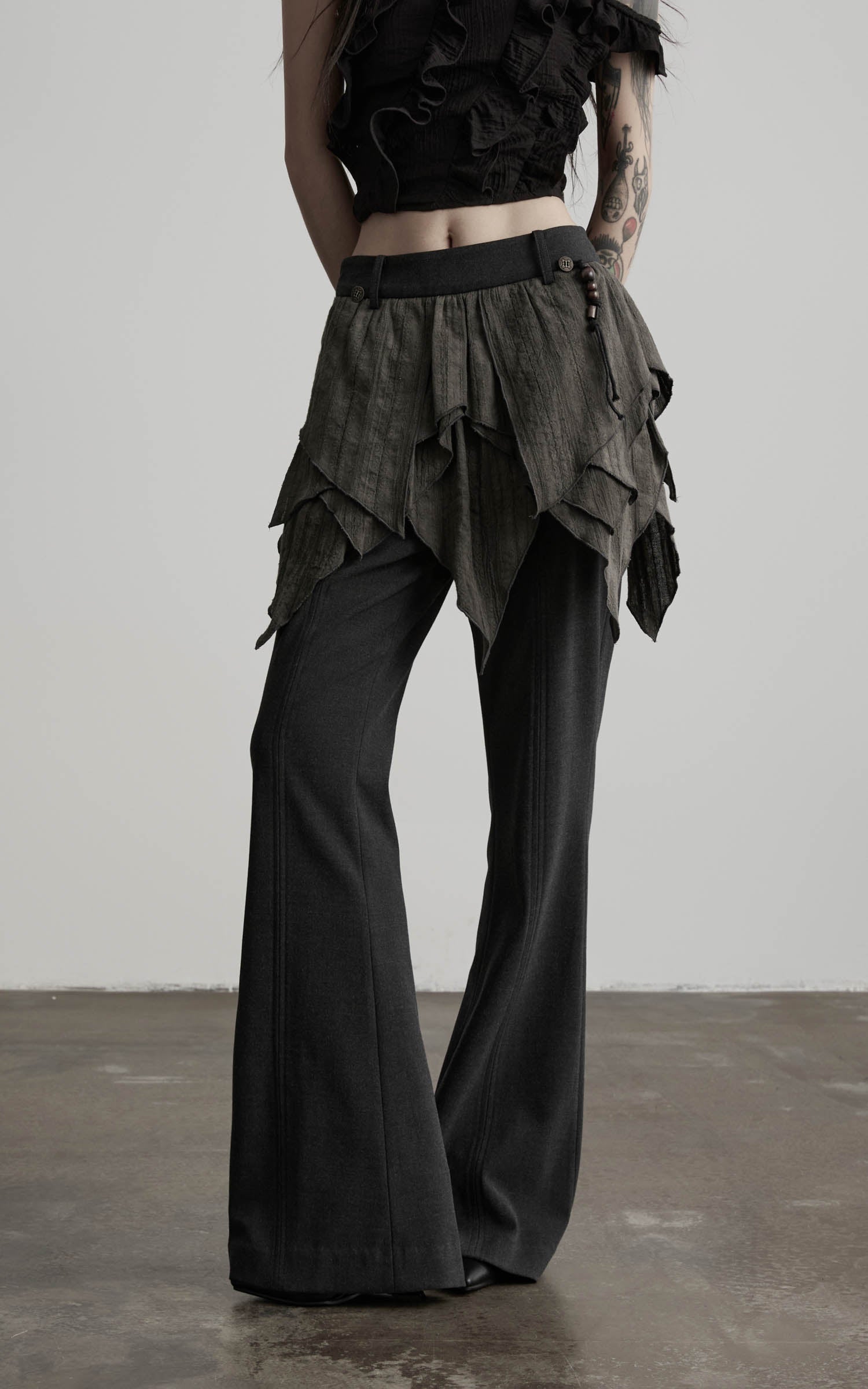 DOINDULGE Flared Pants Layered Wrap Panel