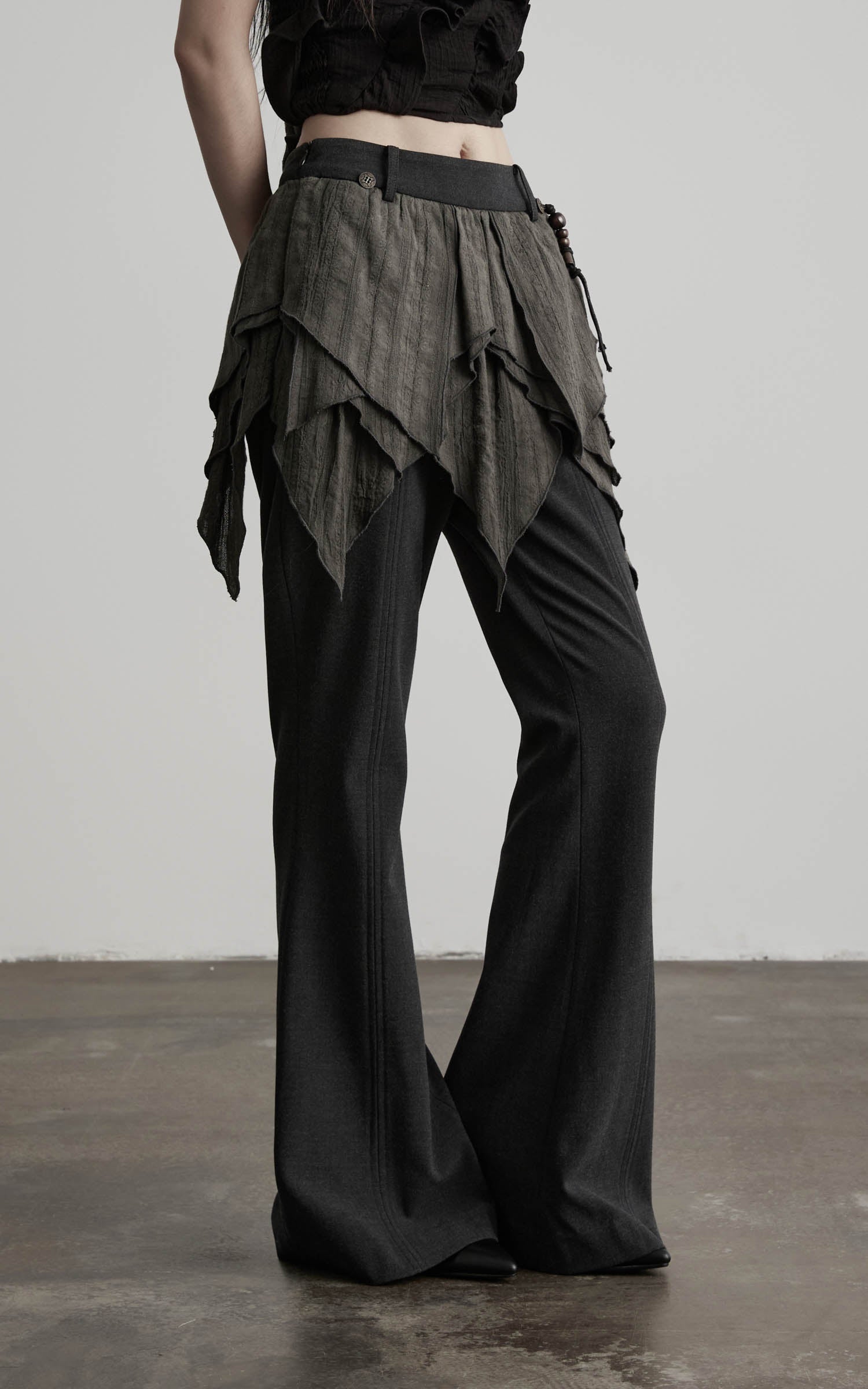 DOINDULGE Flared Pants Layered Wrap Panel