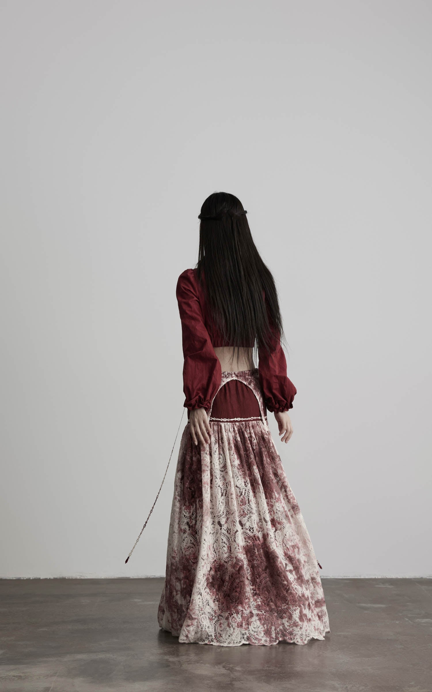 DOINDULGE Deconstructed Lace Panel Maxi Skirt