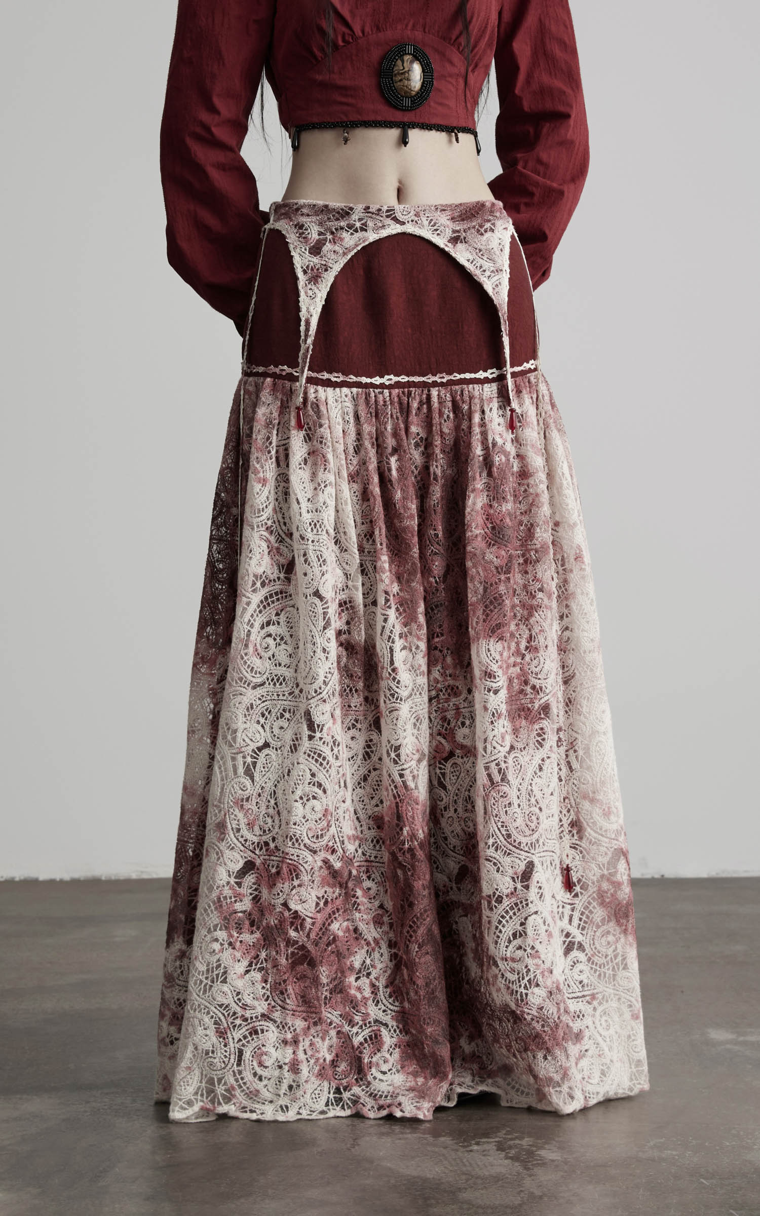 DOINDULGE Deconstructed Lace Panel Maxi Skirt