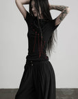 DOINDULGE Mock Neck Ruched Knit T-Shirt