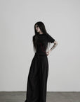 DOINDULGE Mock Neck Ruched Knit T-Shirt
