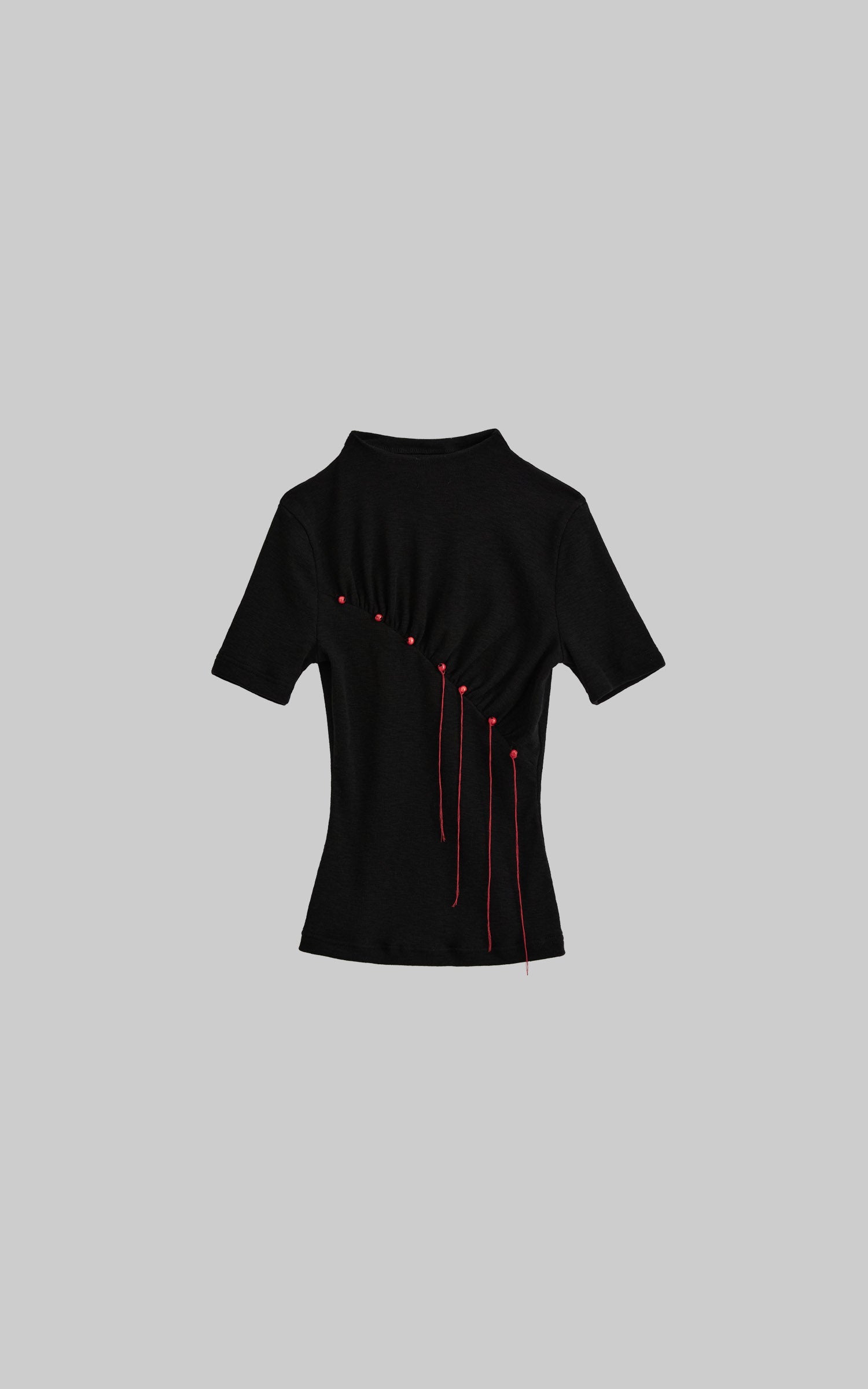 DOINDULGE Mock Neck Ruched Knit T-Shirt