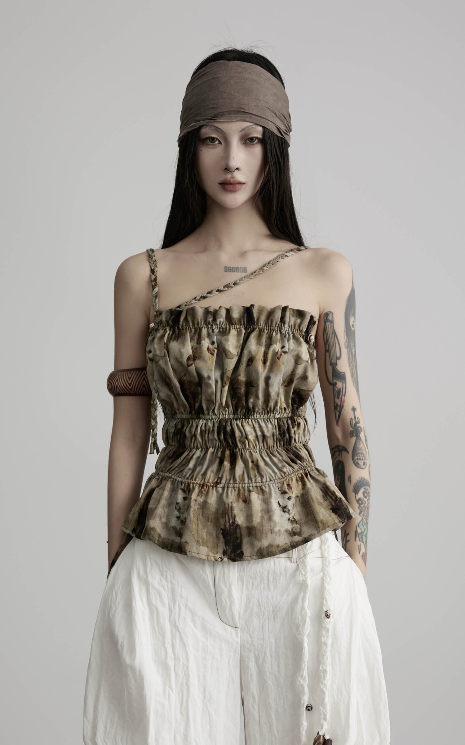 DOINDULGE Ruched Printed Cami Top