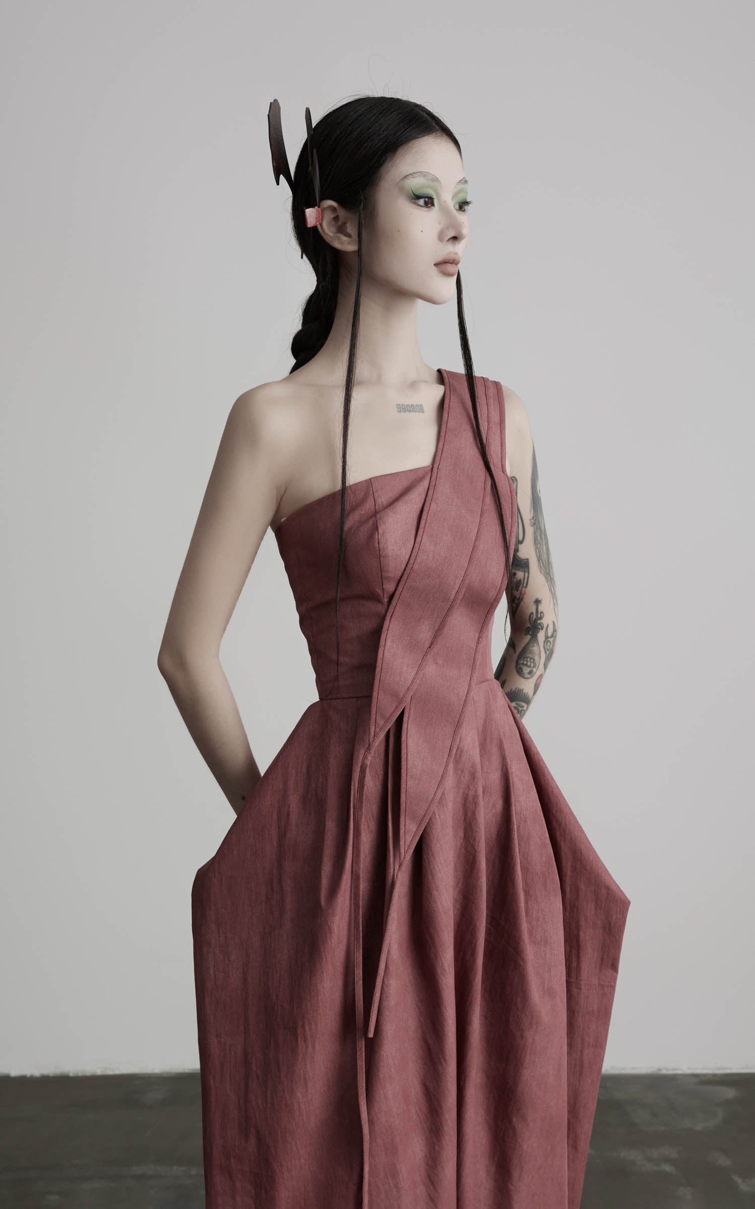 DOINDULGE One-Shoulder Pleated Maxi Dress