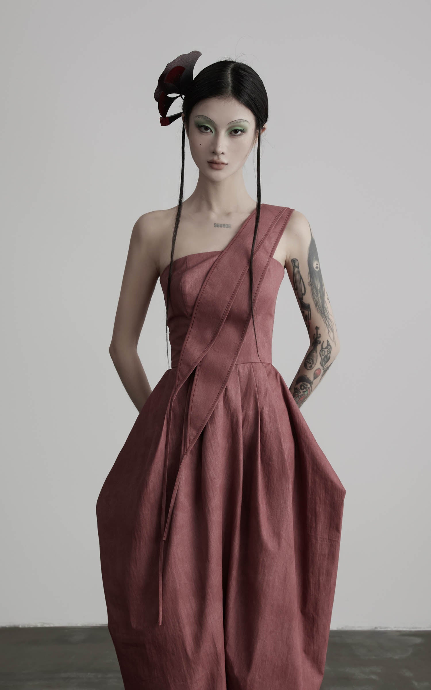 DOINDULGE One-Shoulder Pleated Maxi Dress