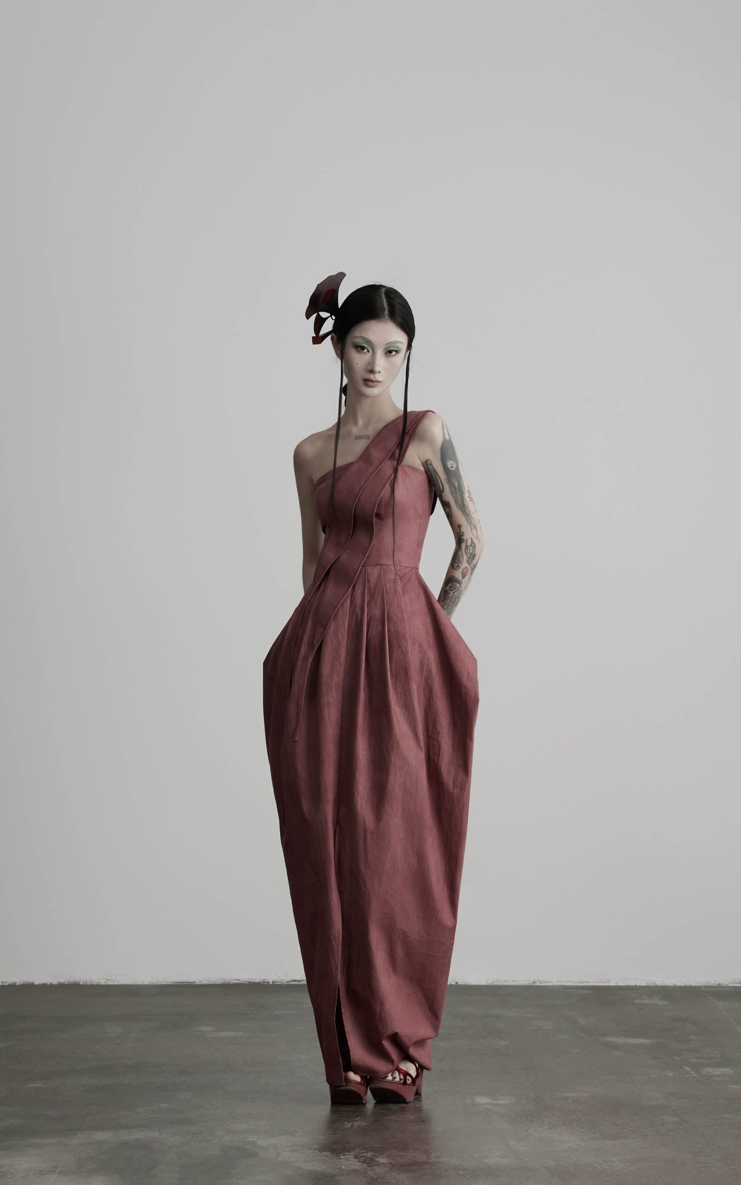 DOINDULGE One-Shoulder Pleated Maxi Dress