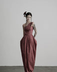 DOINDULGE One-Shoulder Pleated Maxi Dress