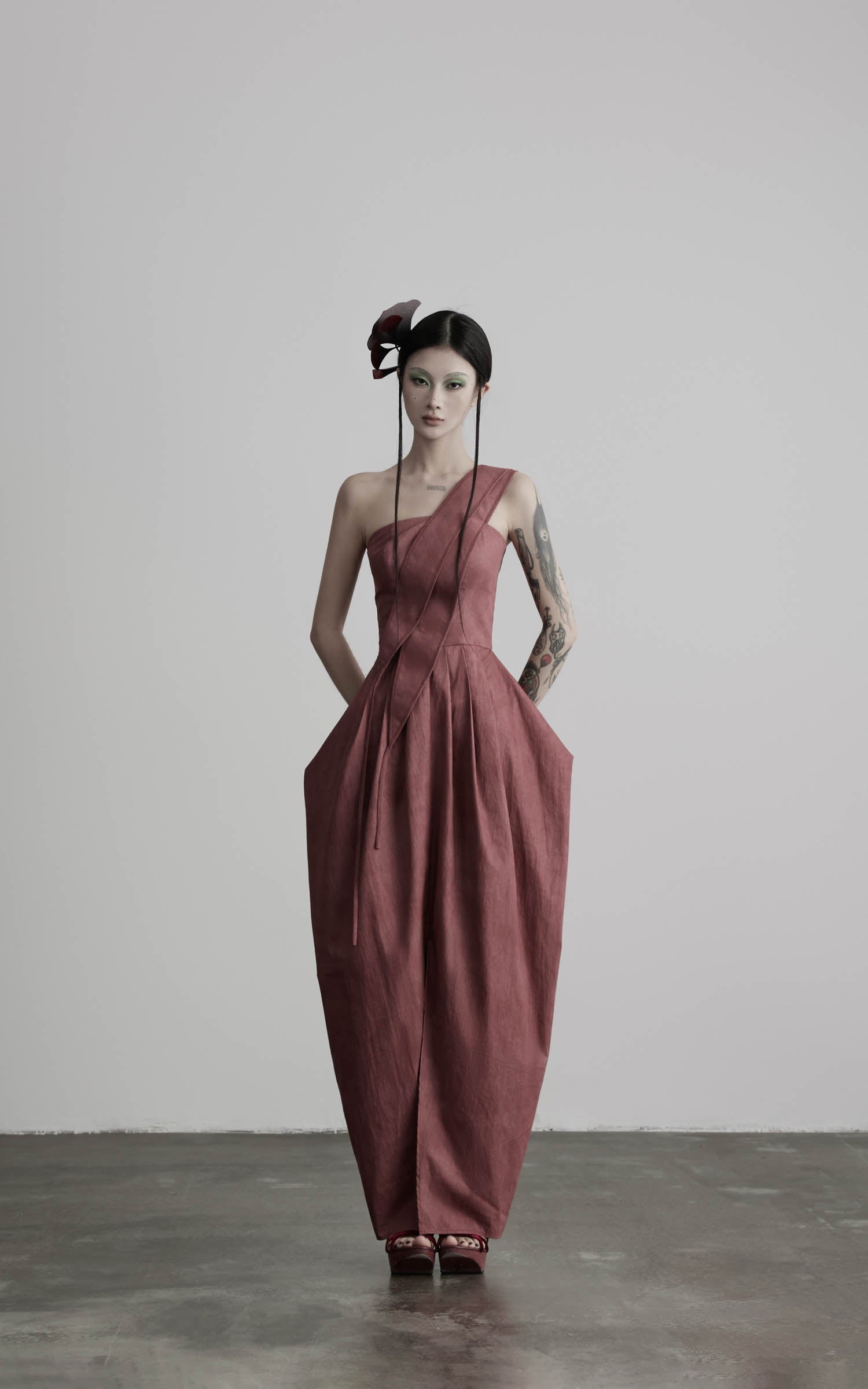 DOINDULGE One-Shoulder Pleated Maxi Dress
