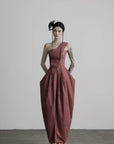 DOINDULGE One-Shoulder Pleated Maxi Dress