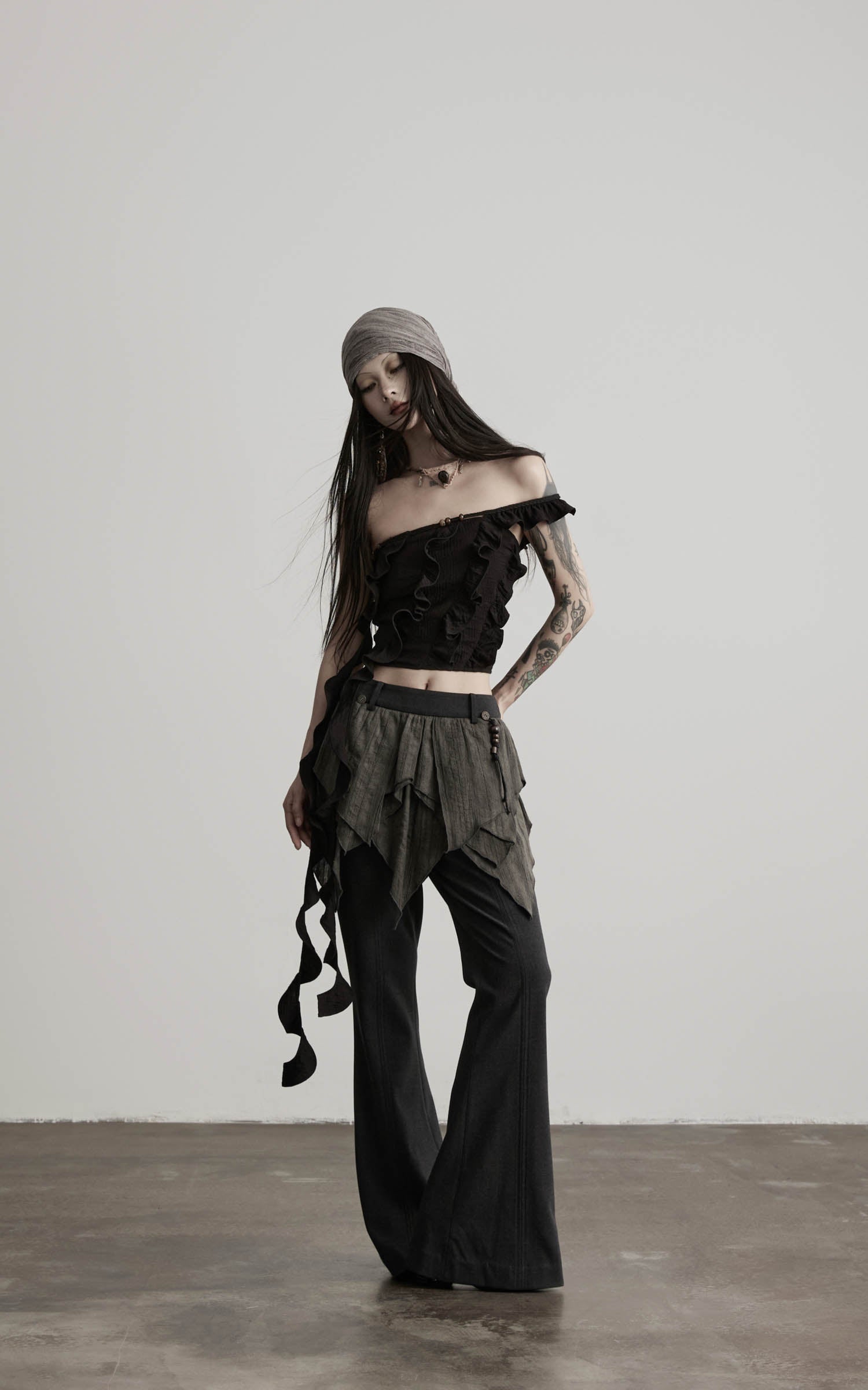 DOINDULGE Ruffled Off-Shoulder Crop Top