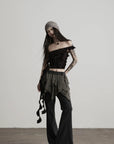 DOINDULGE Ruffled Off-Shoulder Crop Top