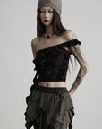 DOINDULGE Ruffled Off-Shoulder Crop Top