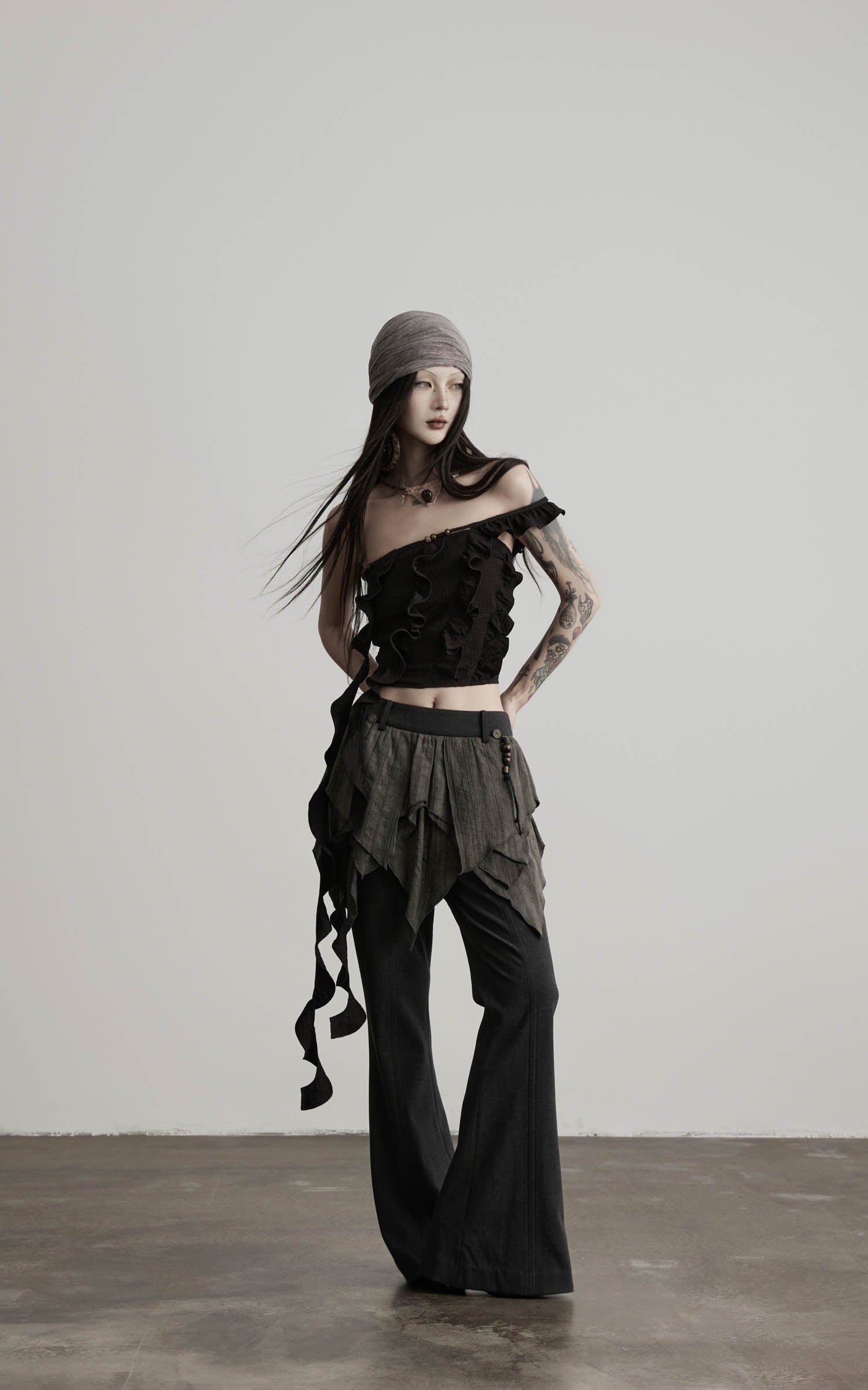 DOINDULGE Ruffled Off-Shoulder Crop Top