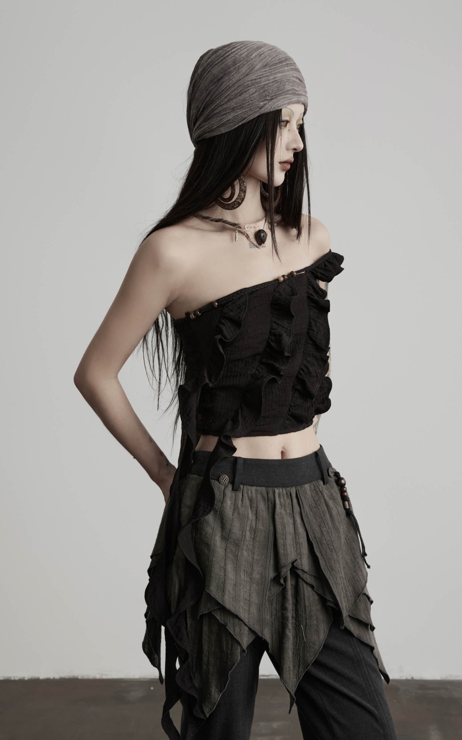 DOINDULGE Ruffled Off-Shoulder Crop Top