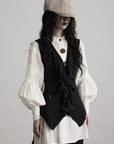 DOINDULGE Ruffled Tie Deconstructed Vest