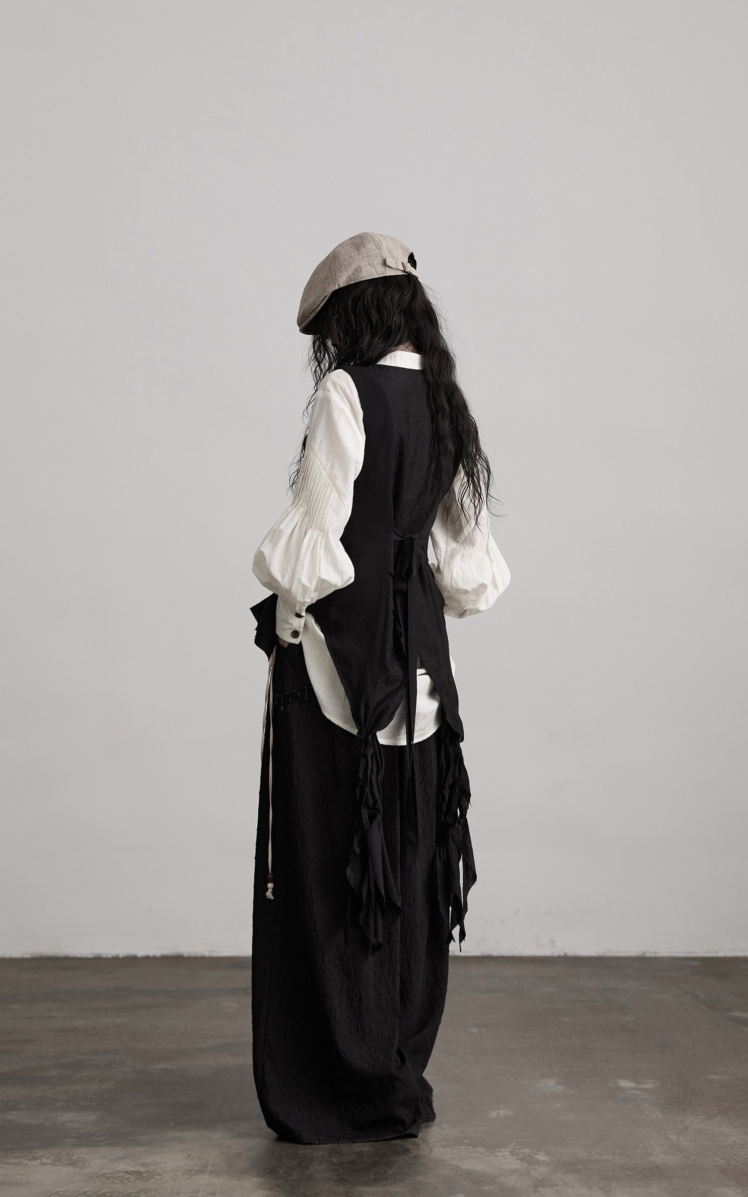 DOINDULGE Ruffled Tie Deconstructed Vest