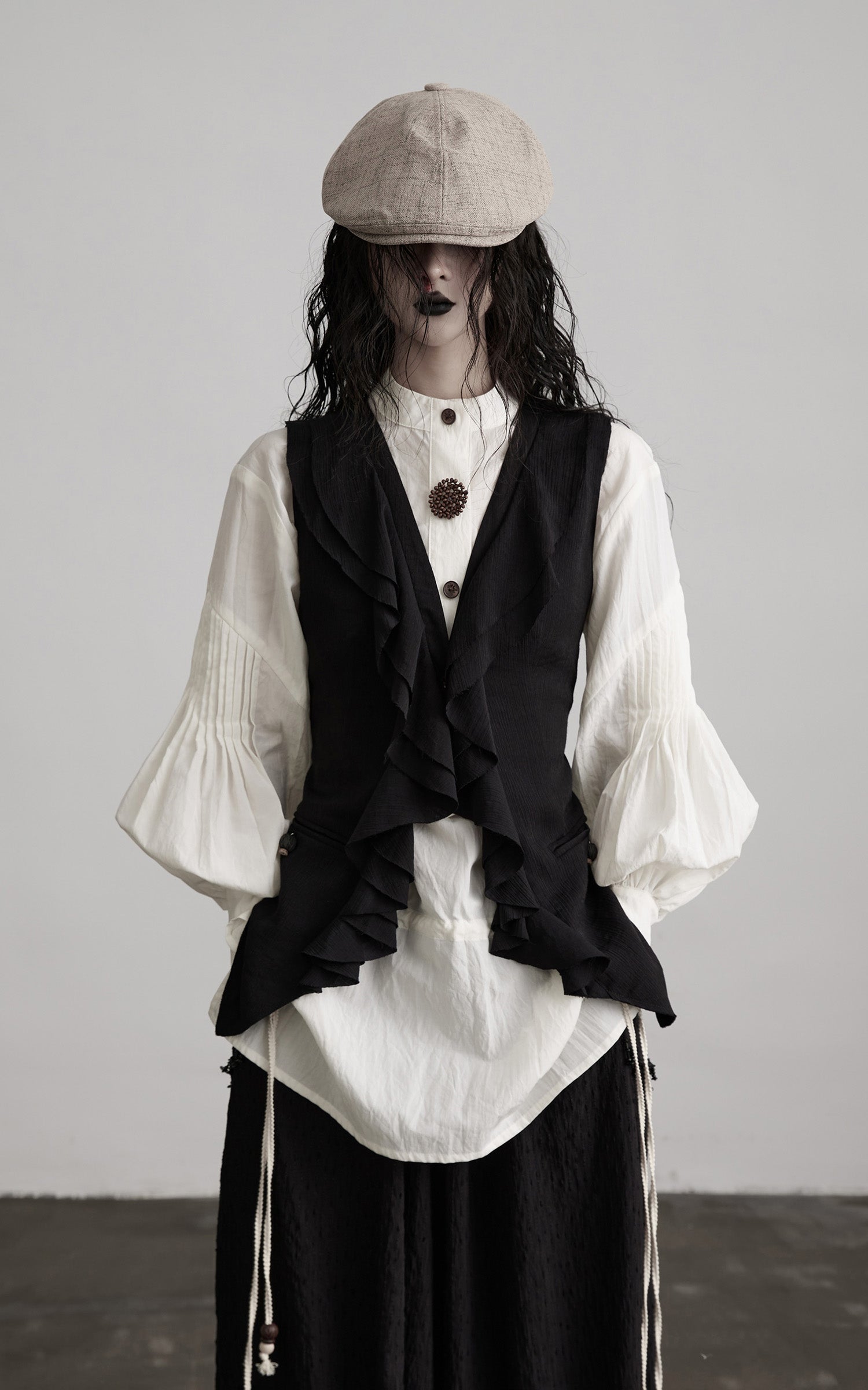 DOINDULGE Ruffled Tie Deconstructed Vest