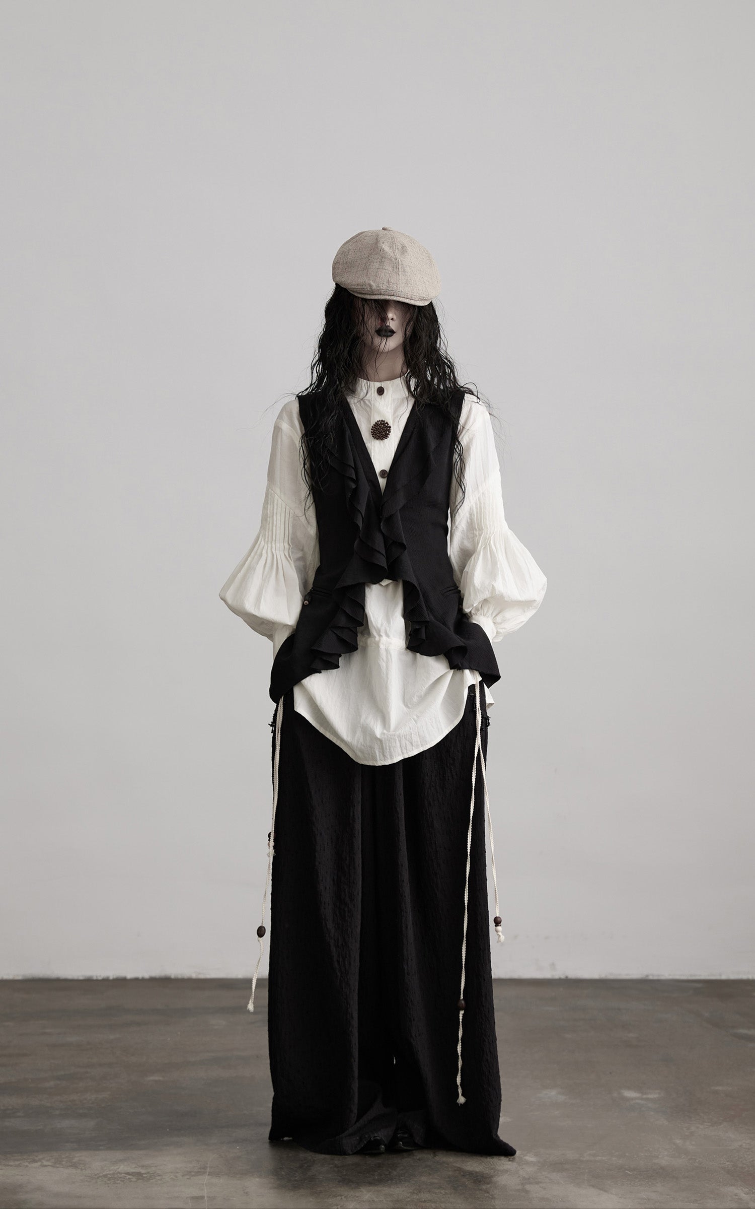 DOINDULGE Ruffled Tie Deconstructed Vest