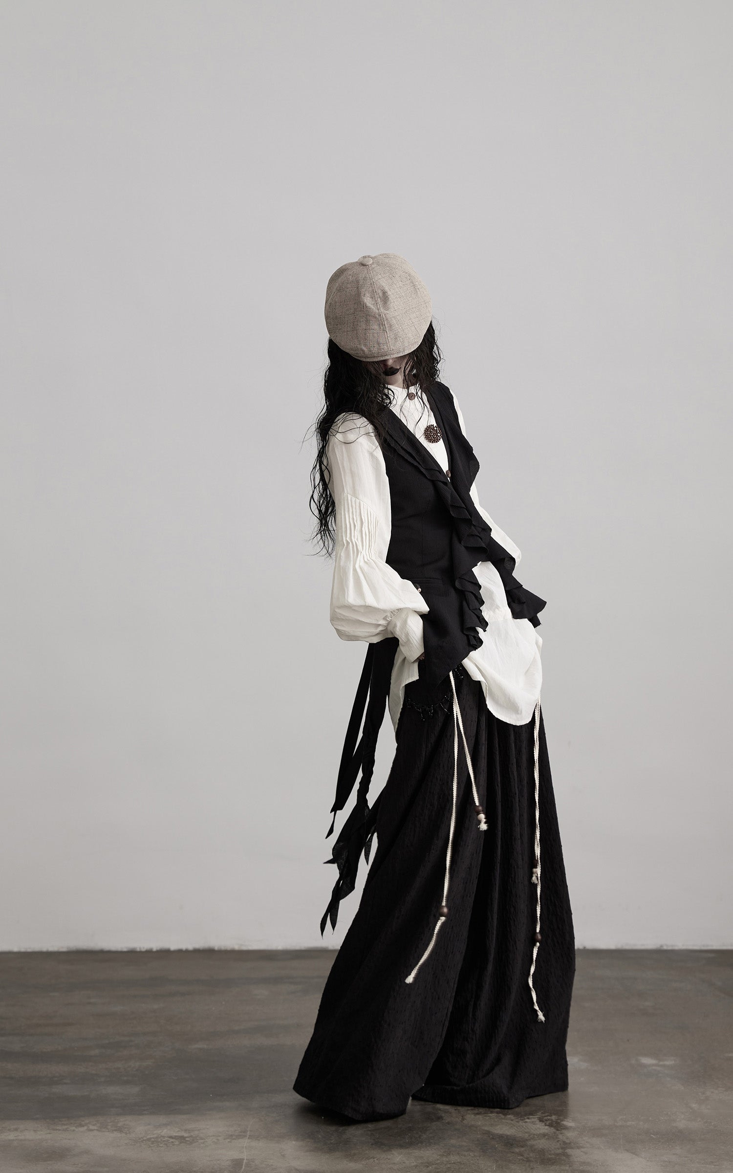 DOINDULGE Ruffled Tie Deconstructed Vest