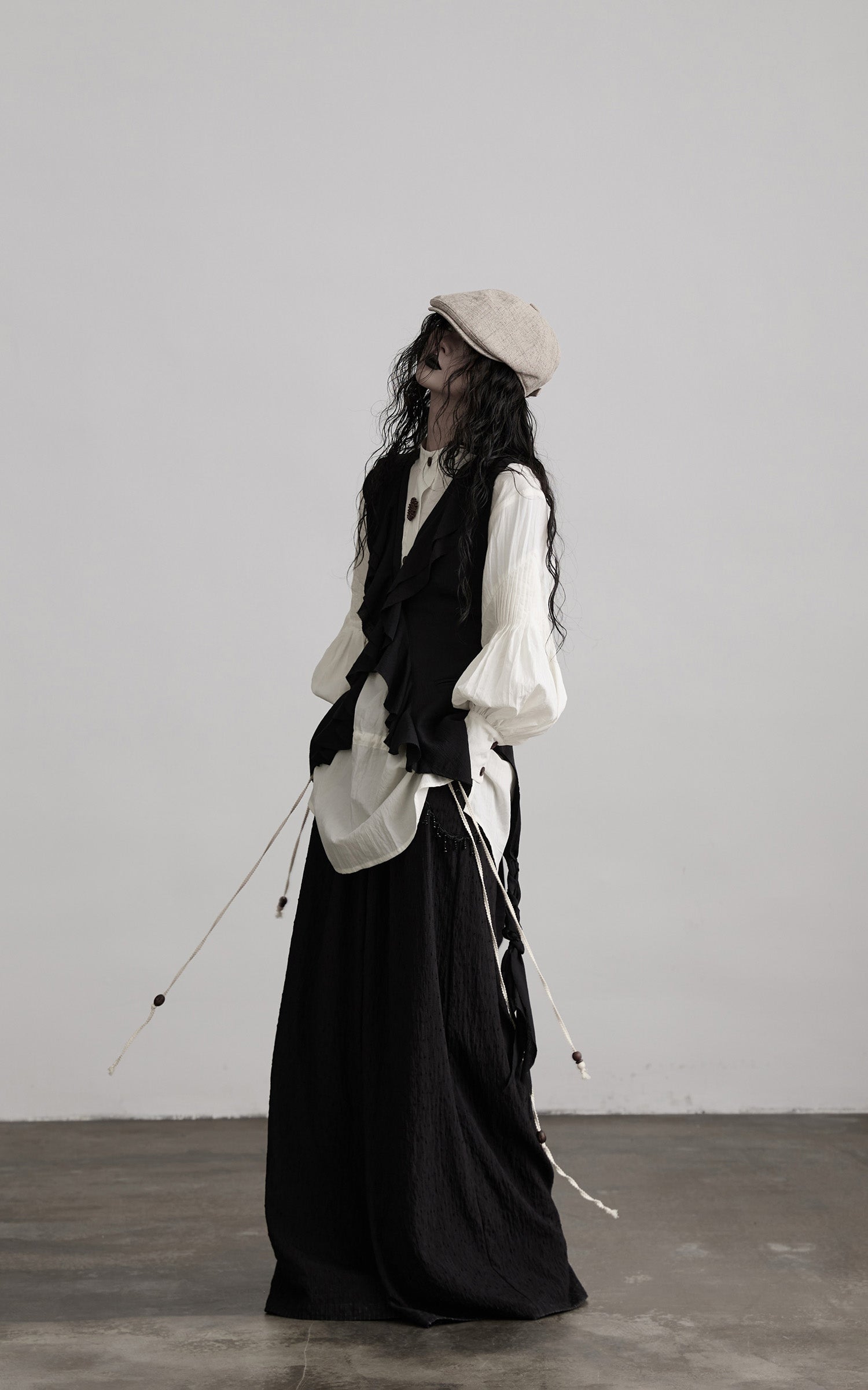DOINDULGE Ruffled Tie Deconstructed Vest