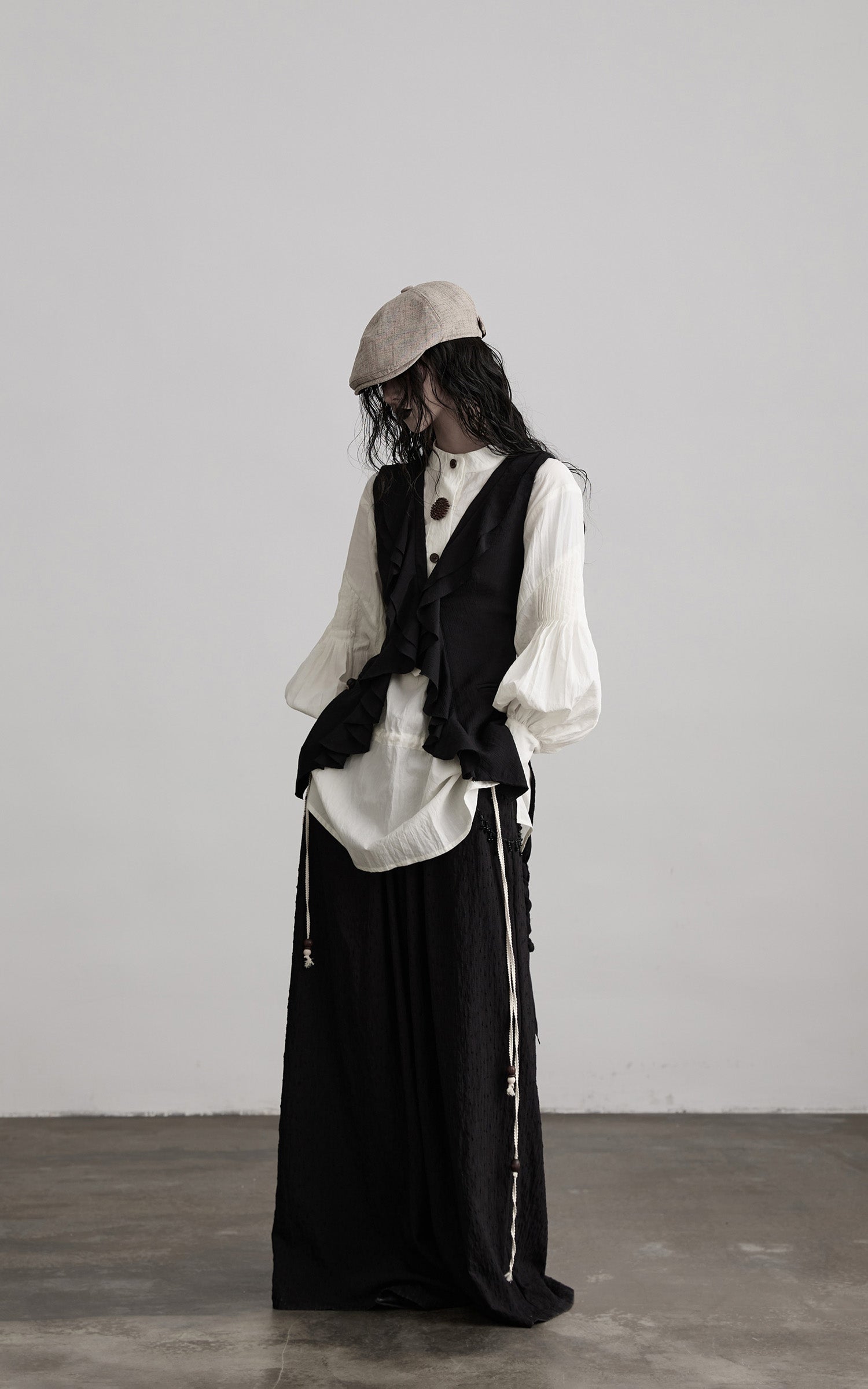 DOINDULGE Ruffled Tie Deconstructed Vest