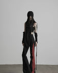 DOINDULGE Low-Rise Contrast Panel Flared Pants