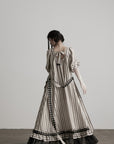 DOINDULGE Striped Square-Neck Fitted Waist Dress with Lace Trim