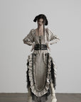 DOINDULGE Striped Square-Neck Fitted Waist Dress with Lace Trim