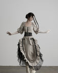 DOINDULGE Striped Square-Neck Fitted Waist Dress with Lace Trim