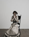 DOINDULGE Striped Square-Neck Fitted Waist Dress with Lace Trim