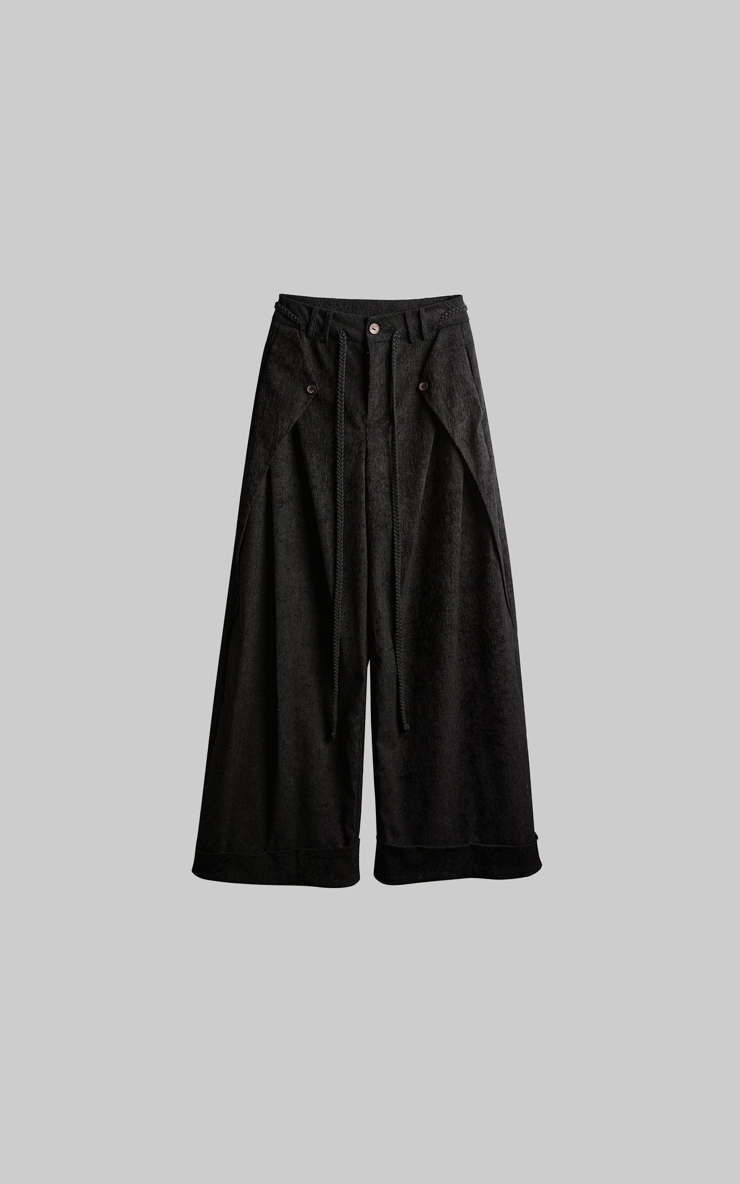 DOINDULGE Textured Wide-Leg Trousers with Draped Panels and Rope Detail