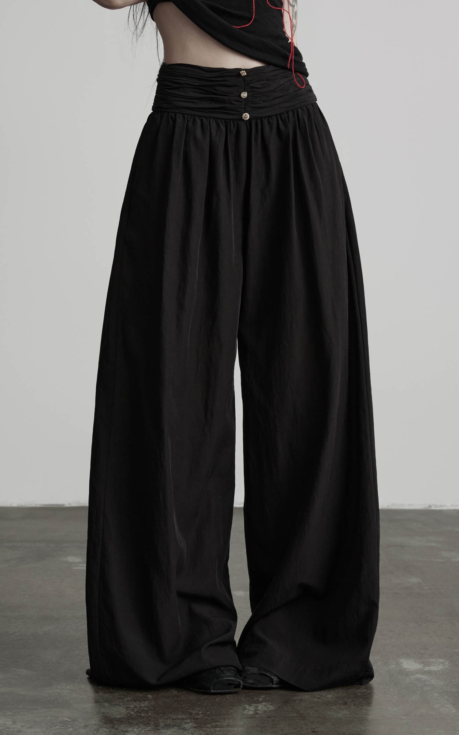 DOINDULGE Wide Leg Gathered Waist Pants