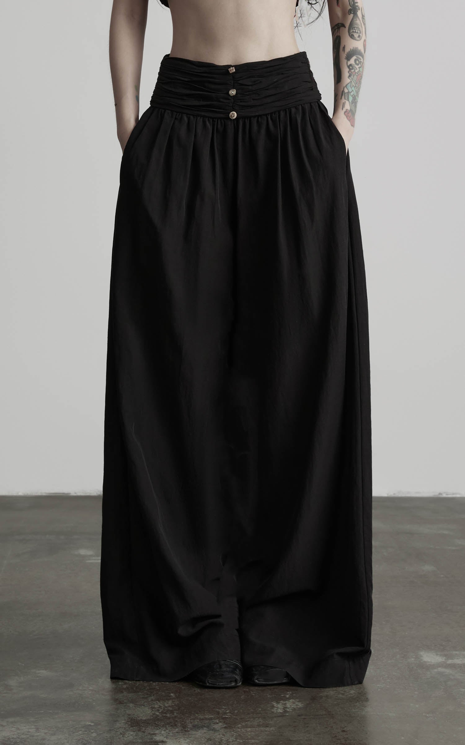 DOINDULGE Wide Leg Gathered Waist Pants