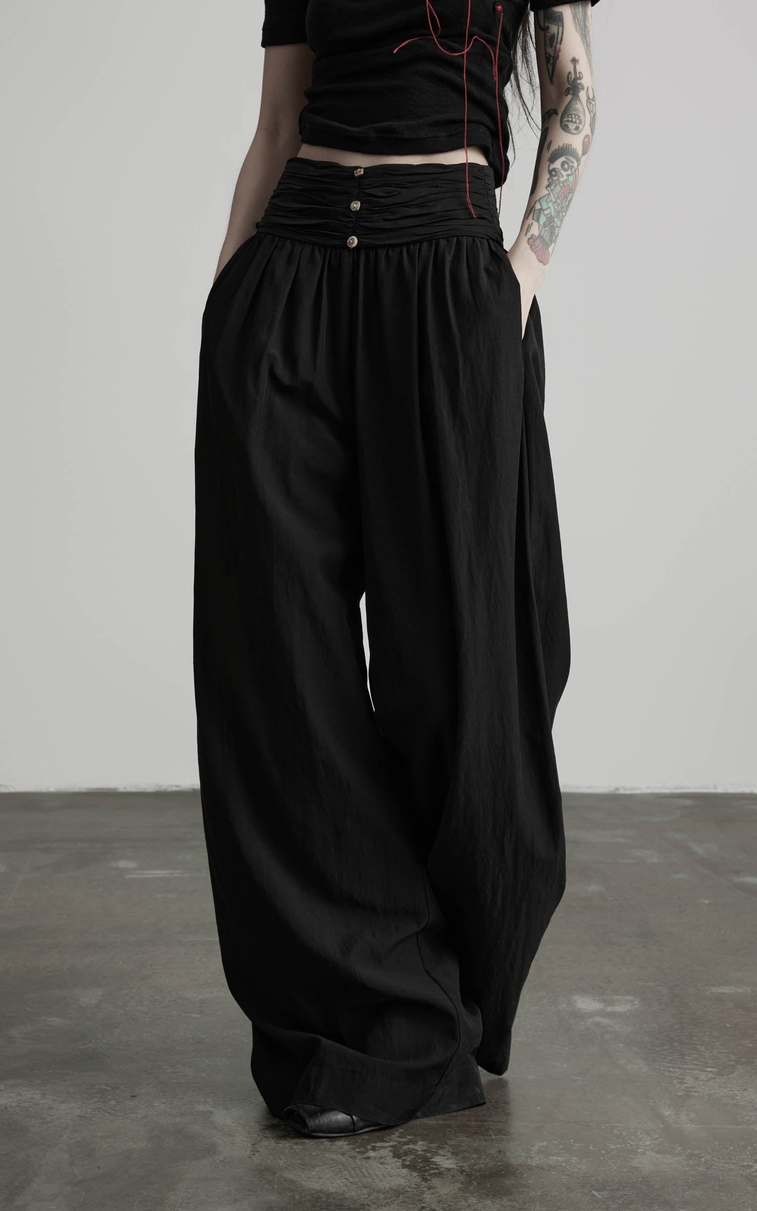 DOINDULGE Wide Leg Gathered Waist Pants