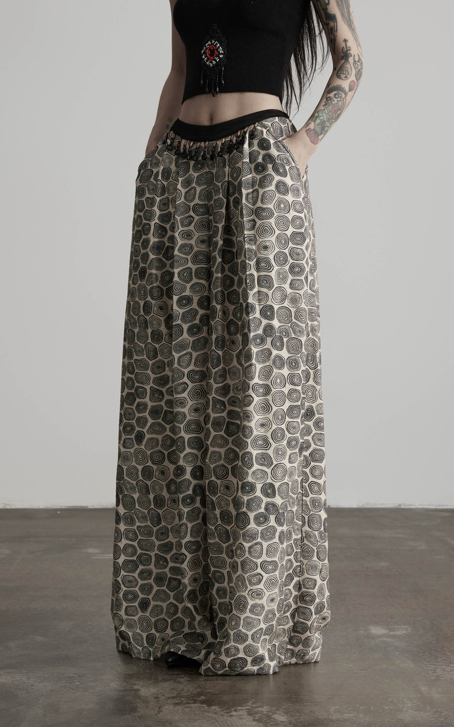 DOINDULGE Beaded Waist Wide Leg Pants