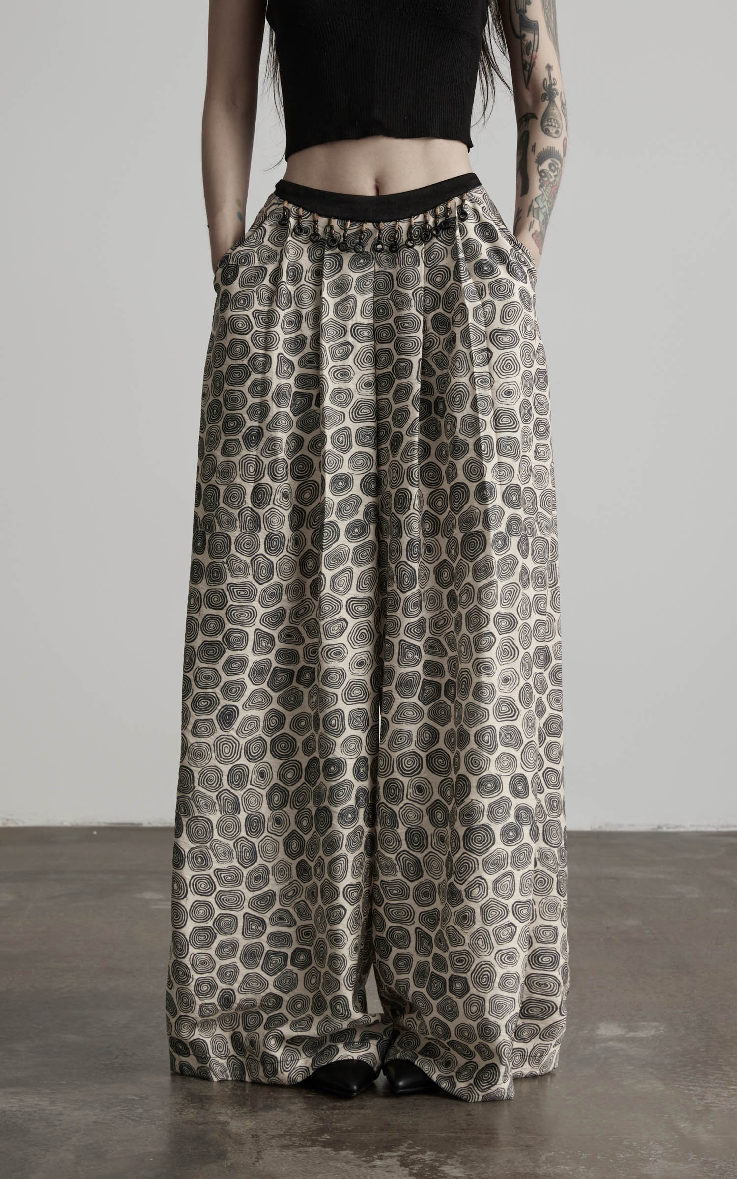 DOINDULGE Beaded Waist Wide Leg Pants