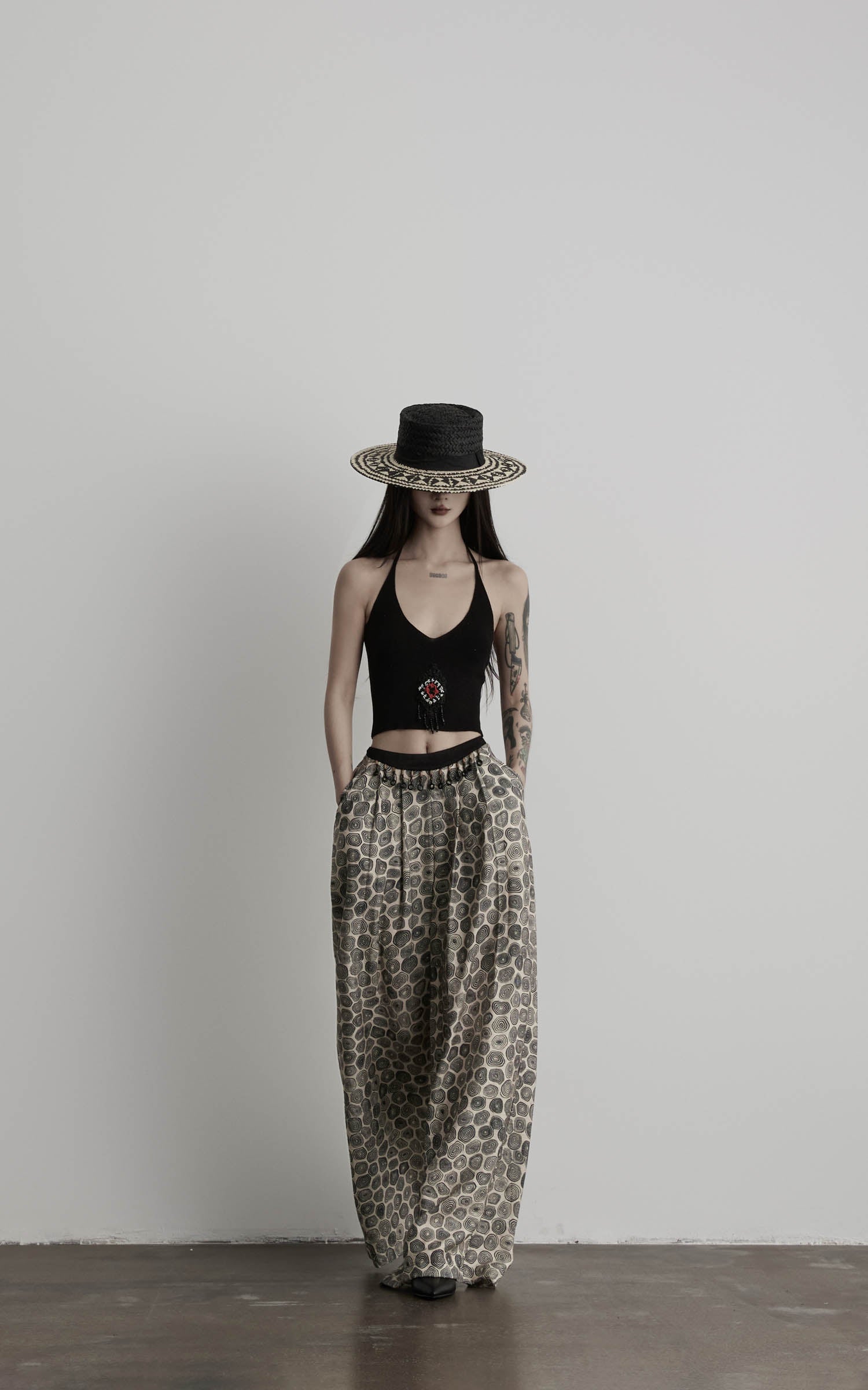 DOINDULGE Beaded Waist Wide Leg Pants