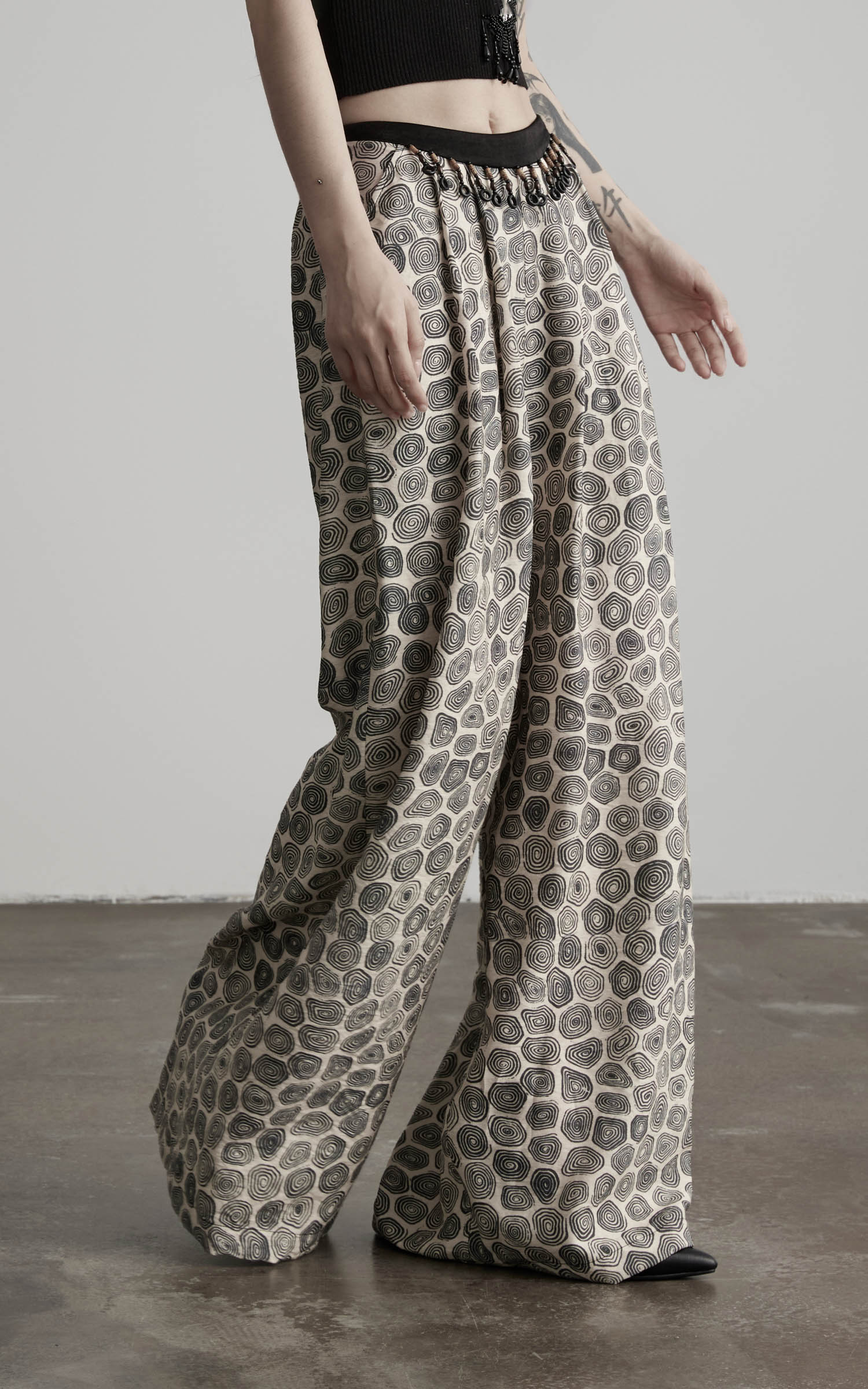 DOINDULGE Beaded Waist Wide Leg Pants